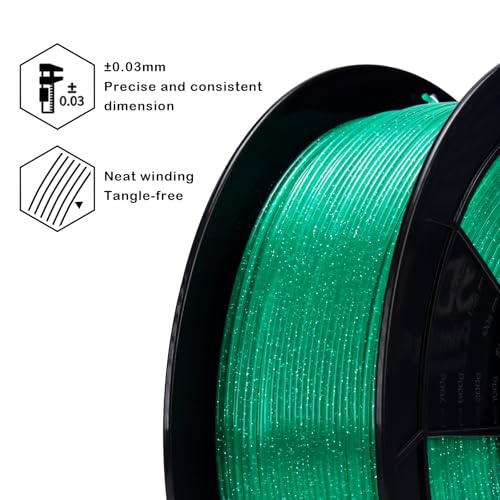 Image of ZIRO PLA Filament 1.75mm, Shiny Sparkle Glitter with Transluent Base, Twinkling PLA Series 3D Printer Filament, Colorful Printing Material, 1kg /2.2lbs Spool, Twinkling Green