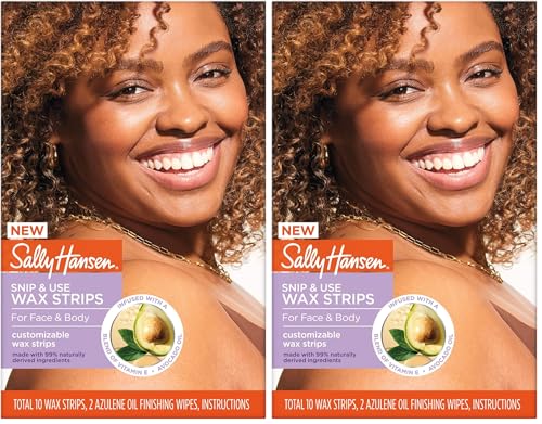 Image of Sally Hansen Snip & Use Wax Strips Kit | Face & Bikini Line Hair Removal | Vitamin E & Avocado Oil Infused | 10 Count (Pack of 2)