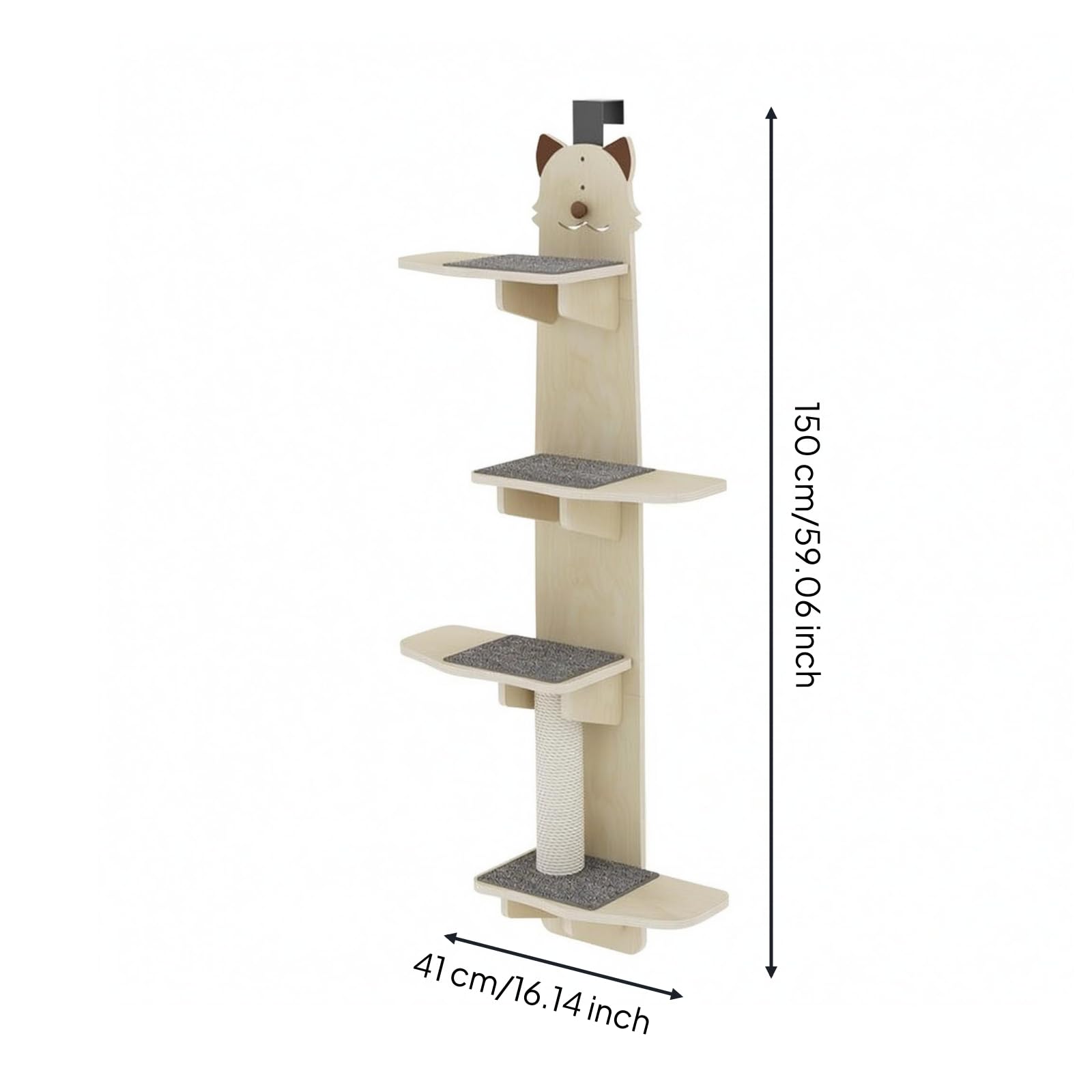 Gralara Tiragraffi Torre per Gatti Arrampicata Albero Piattaforme in HDF con Colonna Tappetini Graffianti E Pallina Gioco, Testa Di Gatto In Legno Massello Multistrato Da 15 Mm