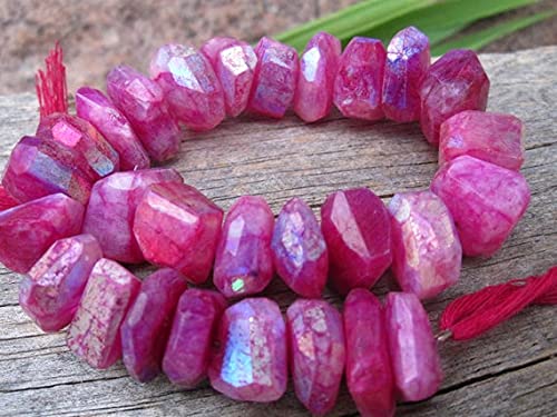 LKBEADS Mistyczny rubinowy kamień księżycowy fasetowane bryłki niezwykłych półszlachetnych kamieni szlachetnych - 8 cali 11 mm x 6 mm