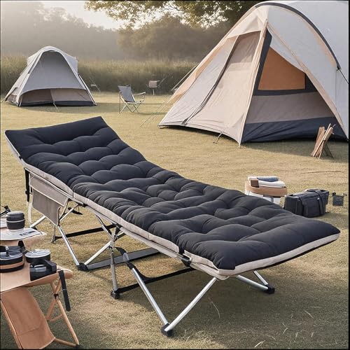 210CM/83IN Camping Sleeping Cot for Adults Kids with Double-Sided 4in Extra Thick Mattress, Portable Folding Camp Sleep Cots Bed
