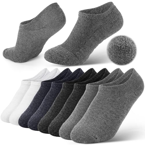 Hercicy 4 Pairs Diabetic Liner Socks No Show Padded Cushioned Plus Size Non-Binding Ankle Socks for Diabetics Non-Slip Silicone Heel Grip Terry Bottom Neuropathy Swollen Feet(Daily Colors Men 9-13)