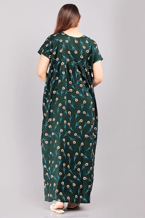 Image of NILOUFO Women's Cotton Maxi Nighty Pack of 2 | Soft Printed Ankle-Length Night Dresses | Free Size Comfortable Sleepwear Gown for Ladies