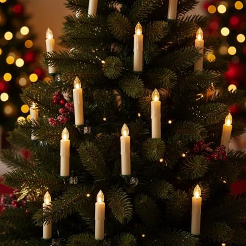 Image of Flameless LED Taper Candles with Clips, 4 inch Battery Operated Window Candles with Remote Timer Mini LED Chandelier Candlesticks for Home Decor Wedding Church Party & Tree Lighting,6 Pack,Beige