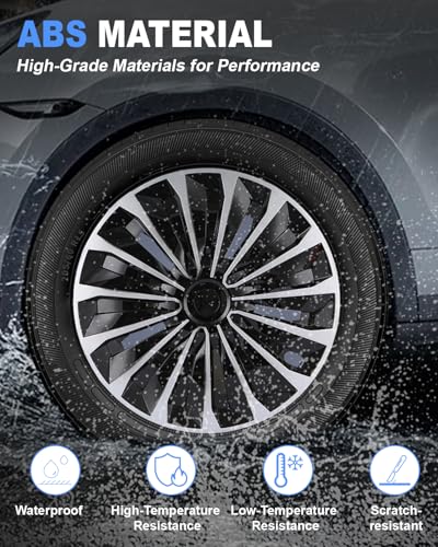 Image of ABX Hubcap Wheel Covers Hub Caps 15 Inch Set of 4 Black & Silver Universal Wheel Rim Cover R15 Stylish Car Decor Wheel Covers for Toyota Camry Nissan Mazda (TT Black & Silver, 15 inch)