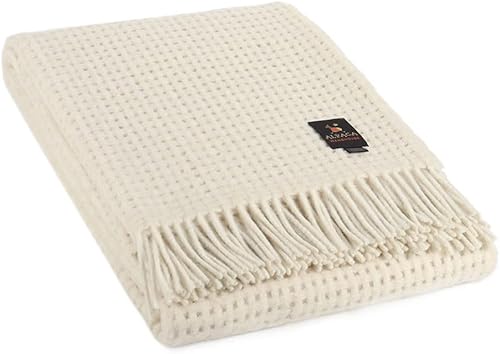 Ivory Basketweave - Manta de lana de alpaca, suave, cálida, diseño especial, 75 x 54 pulgadas