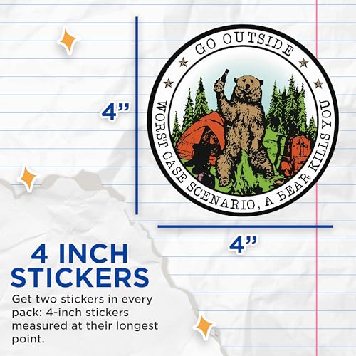 Image of (2 Pack) Go Outside Worst Case Scenario, A Bear Kills You Bumper Stickers - Funny Outdoorsman Hiking Camping Nature Hiker - 4 Inches - Premium Vinyl Sticker - Made in USA
