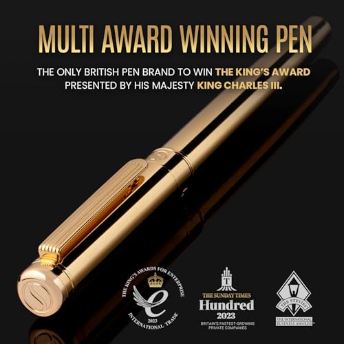 Image of Scriveiner Gold Rollerball Pen - Stunning Luxury Pen, Real Gold Plating, Schmidt Ink Refill, Best Roller Ball Pen Gift Set for Men & Women, Professional, Executive Office, Nice Pens
