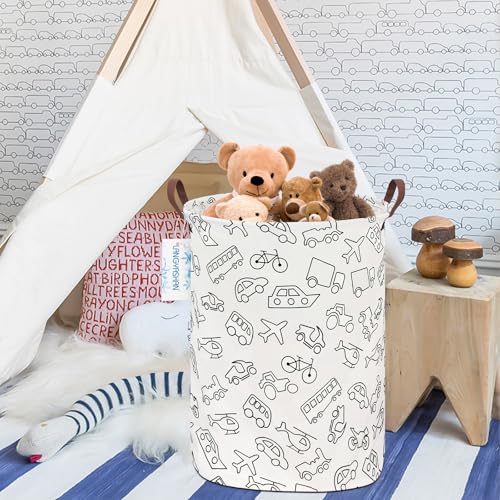 Image of Laundry Hamper Fabric Organizer Collapsible Basket Vehicle | Waterproof Storage Bin Kids Toy Clothes Baskets for Gift Children Nursery Bedroom Bathroom