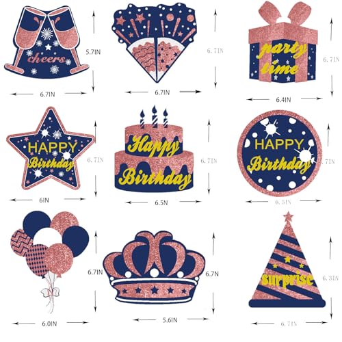 50% Off Blue Rose Gold Birthday Honeycomb Decorations - 9PCS Set - Image 2