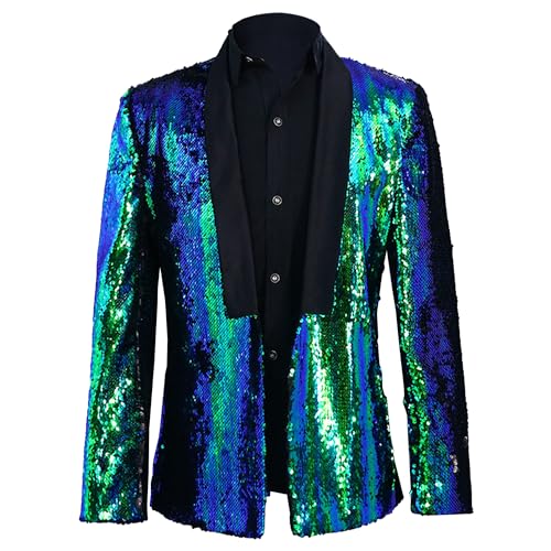 Mens Shiny Sequin Blazer Tuxedo Shawl Collar Casual Cardigan Tailcoat Party Prom Wedding Blazer Suit Jacket