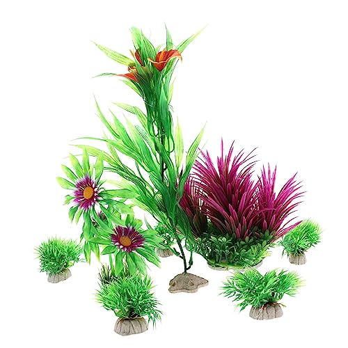 VANZACK 8個水族館用?真植物 デコレーション用人工水草 魚のためのリアルな景観作成 水槽装飾品 観賞魚 爬虫類用 生活環境作りに