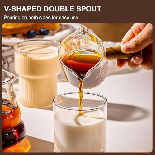 Vaso medidor de vidrio con doble pico y mango 3.5oz miniatura 3