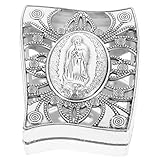 Beavorty Estuche de Joyería Metálico Pequeño para Rosarios Tapa, Caja Decorativa Portátil Color Plata Antigua para Guardar Collares en Ceremonias Religiosas y Regalos