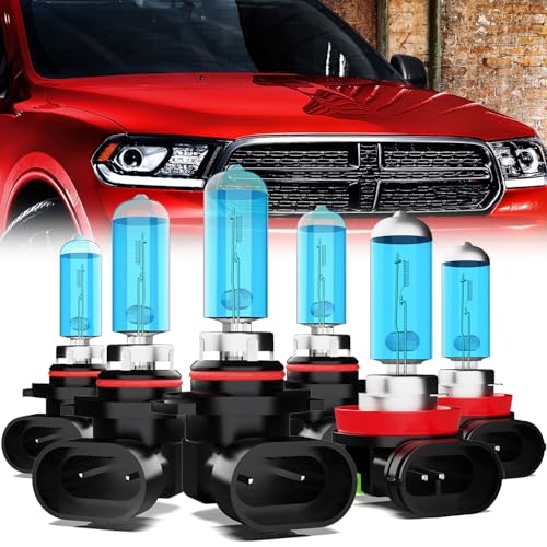 Image of Headlight Bulbs Compatible With Dodge Durango 2014-2020, 9005+9005 High Low Beam + H11 Fog Lights Halogen Light Bulb Combo, Super Bright 6000K White, Plug and Play, Pack of 6