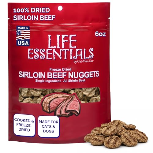 Life Essentials by Cat-Man-Doo | Sirloin Beef Nuggets - 6oz. Bag | Cooked & Freeze Dried Beef for Cat & Dog Treats | Healthy Single Ingredient Training Treats High Protein