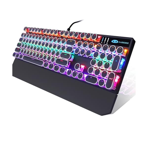 Camiysn Typewriter Style Mechanical Gaming Keyboard, Black Retro Punk Gaming Keyboard with RGB Backlit, 104 Keys Blue Switch Wired Cute Keyboard, Round Keycaps for Windows/Mac/PC