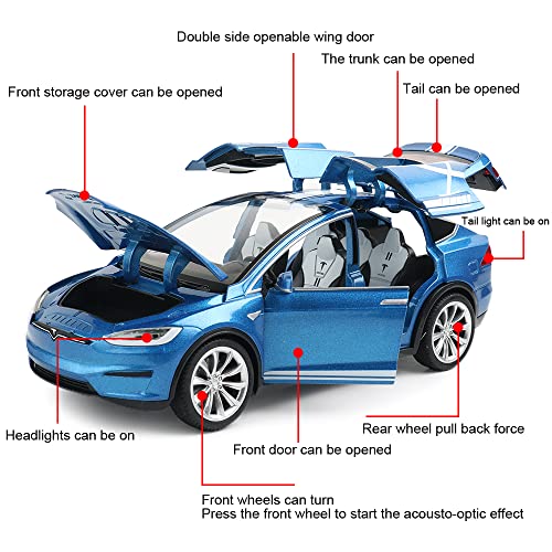 1/24 Scale Diecast Model X Toy Car, Alloy Casting Pull Back Collectible Car Vehicles With Sound And Light, Eagle Wing Door, Big Model X Car Model Toy For Kids Adults Gift (Blue) #TOP6