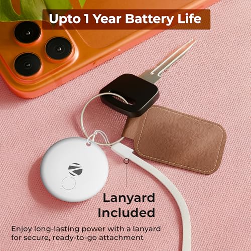 Image of Zebronics Smart Finder Tag (Android Only), Google Find Hub Compatible, Ring to Find, Lost Mode & Real Time Item Tracking, Quick Setup, 1 Year Battery Backup, Lanyard Included (Loshall Tag, White)