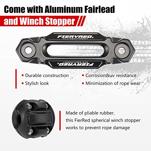 Fieryred 3/16Inch 50Ft 8500Lbs Synthetic Winch Rope Cable Kit With Forged Hook Rubber Stopper And Fairlead,Winch Line Replacement For 2000-3500Lbs Winch, Atv, Utv, Offroad #TOP7