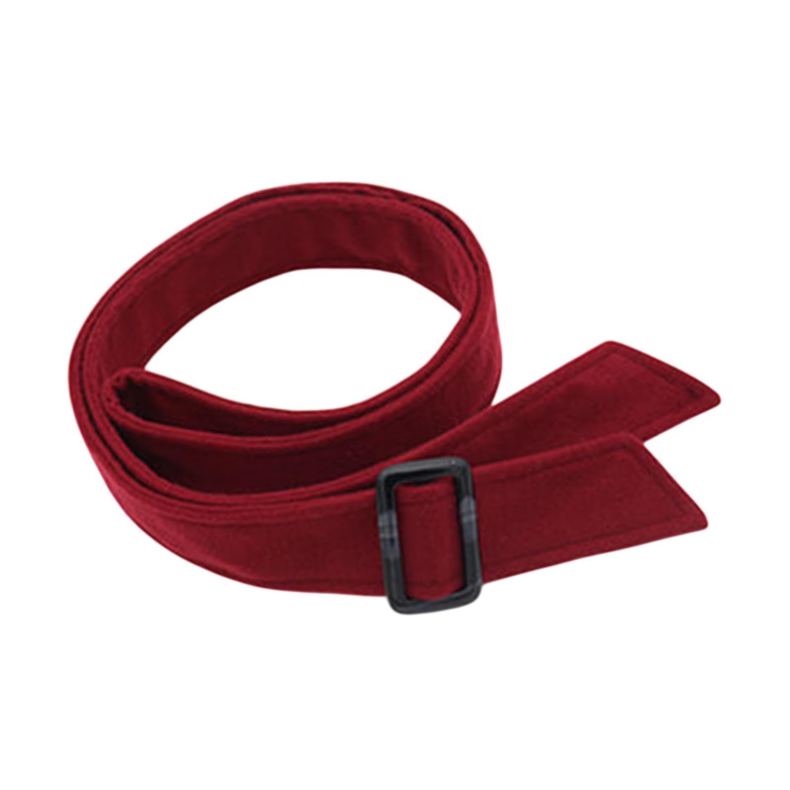 Women Woolen Overcoat Waist Belt Wide Waist Belt for Commuting Travel Dark Red-image-10