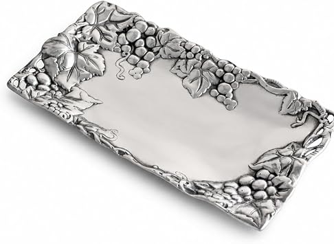 Arthur Court Metal Bread Serving Tray Grape Pattern Sand Casted in Aluminum with Artisan Quality Hand Polished Design Tarnish-Free 6 inch x 12 inch