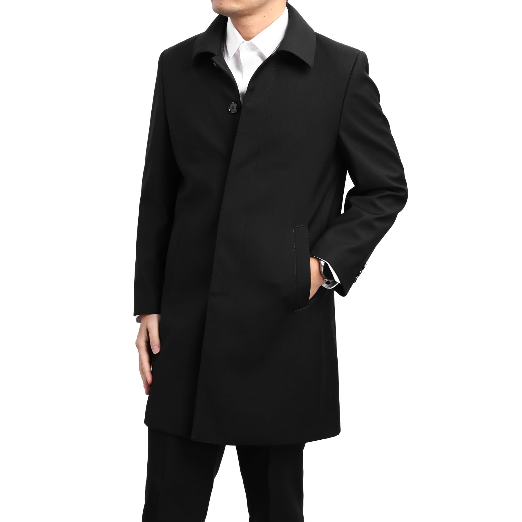 Allthemen Trench Homme Simple Boutonnage Mi-longueur Coupe-Vent Manteau Business Casual Revers Coat