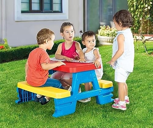 DOLU : Big Plastic Picnic Table for 4 - Blue, Red, Yellow - Indoor & Outdoor Use, 44lb Capacity, 44x77x71, Designed for Toddlers & Kids Ages 2+ by DOLU - Image 5