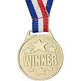Juvale 12-Pack Bulk Style Gold Winner Award Medals with Ribbons for Sports, Competitions, Spelling Bees, Party Favors 1.5 Inches Diameter, 15.3 Inches Ribbon Length