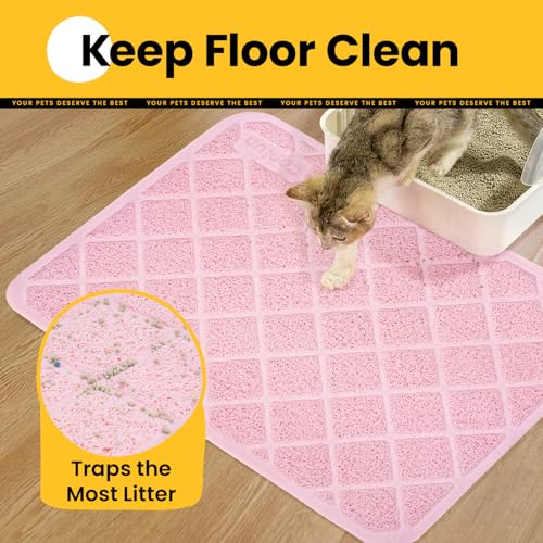 Image of Conlun Cat Litter Mat Litter Trapping Mat, 35 inch x 23 inch Premium Durable PVC Grid Mesh with Scatter Control, Non-slip, Less Waste Cat Litter Box Mat, Pink