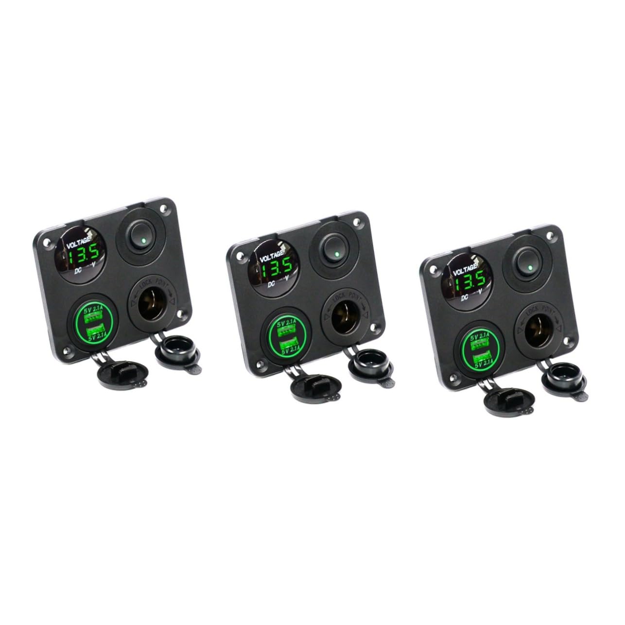 jojofuny 3piezas Cargador Usb Doble Medidor De Voltaje Led Verde y Panel Para Coche y Barco Fácil De Instalar y Duradero