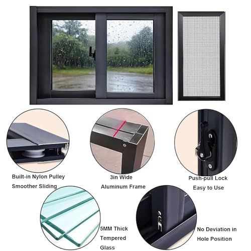 Ventanas corredizas de vinilo negro de 23x13 pulgadas para sótanos y cobertizos modernos 5