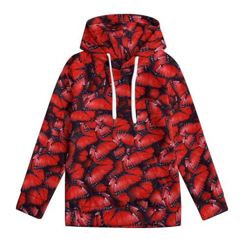 Butterflys Print Hoodie Teen Sweatshirt Pullover Hooded Casual Loose Kids Hooded Athletic Shirt Tops 7-18 Years