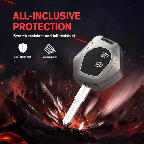 Image of TechSrmaji Metal & Silicone Car Key Cover for Maruti Suzuki - Compatible with Swift, Baleno, Ertiga, XL6, Grand Vitara, Glanza, S-Presso - Stylish Key Fob Holder for Suzuki Keys - Pack of 1