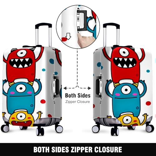 Compact Small Suitcase Cover Elastic Stretchable Protector for Carry-On Luggage Easy Access Handles Secure Fit Travel Sleeve Protective Sleeve Stylish Safety Stacked Monsters2