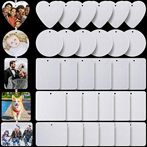 Zonon 120 Pieces Sublimation Air Freshener Blanks DIY Air Freshener Sheets Blank Car Pressed Felt Polyester Laser Cut Blanks for Car Travel Heat Press Ornaments with Elastic Cord 5 Styles