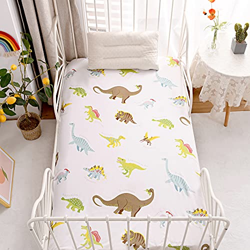 Image of Bedding Fitted Sheet with Deep Pocket,Thicken Printed Fabric Bed Sheets (White(Dinosaur), Full)