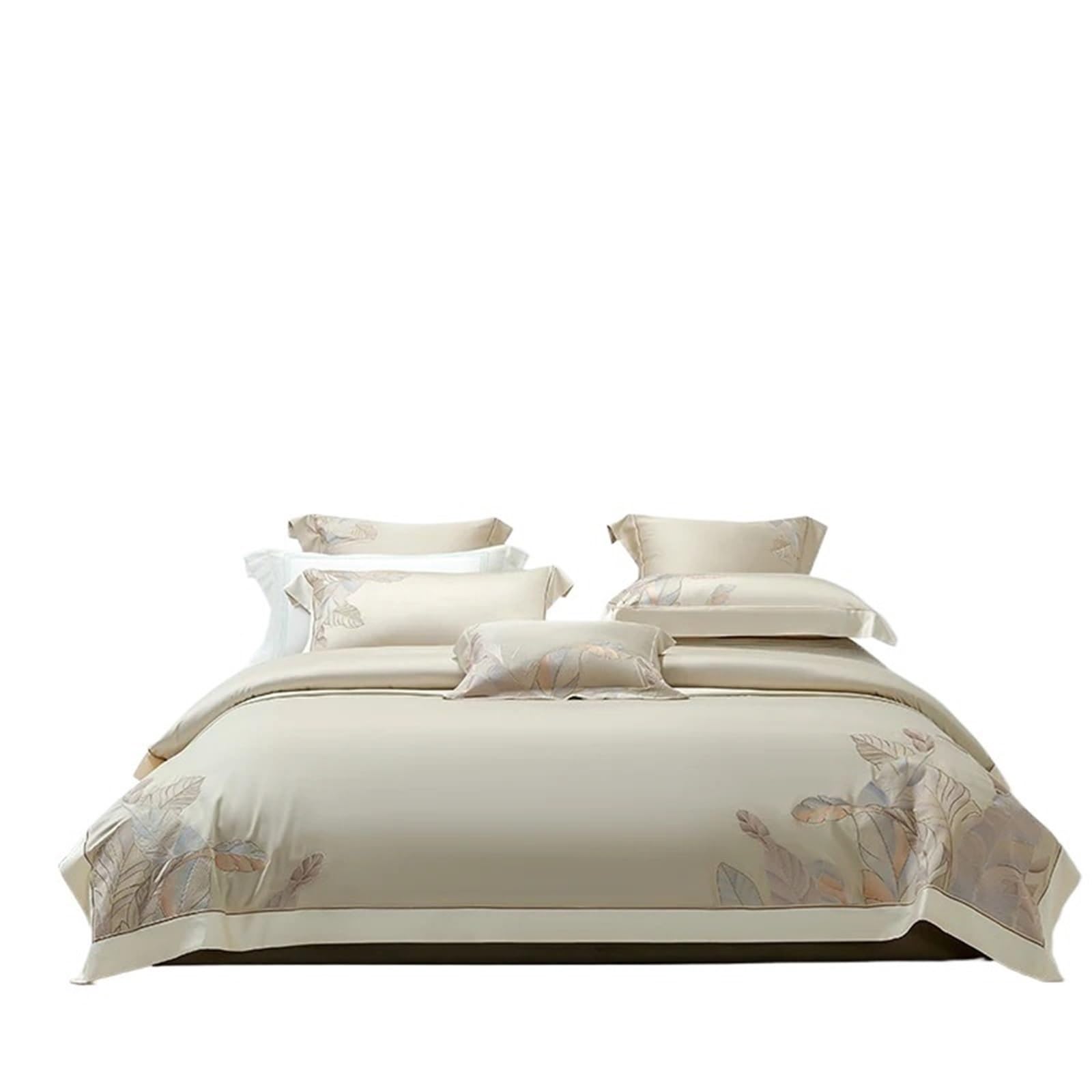 UALXPAO silk bedding Summer Soft Silky Cool Bedding Set Leaves Embroidery Duvet Cover Bed Sheet Pillowcases(Color 4,FLAT_KING 220X240CM)