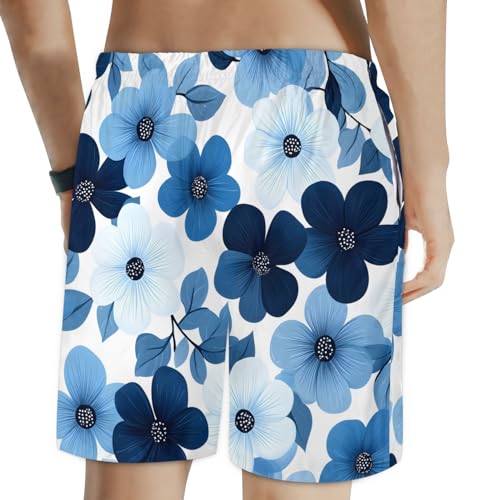 Men's Swim Trunks Size S Blue Flower with Mesh Lining Soft Breathable Quick Dry Beach Shorts2