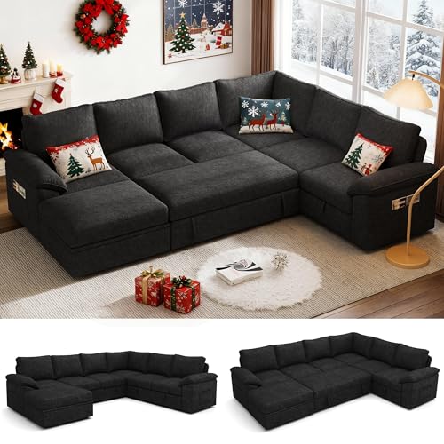 SUAWY 108 Inch Modular Sectional Sofa with Pull Out Bed, U Shaped 7...