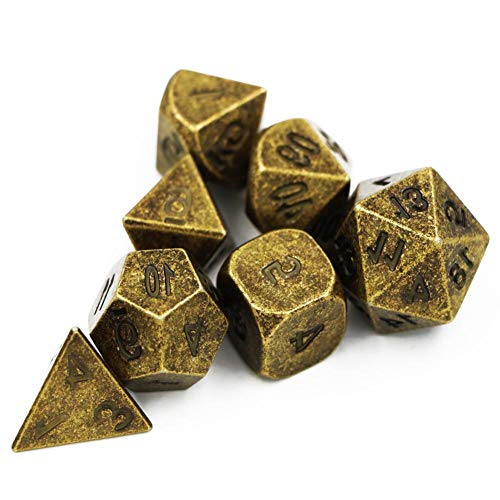 Yunhigh Jeu de dés en métal de 7 pièces en polyèdre Antique Jeu de dés en DND pour Les donjons et Les Dragons, Jeux de rôles, Pathfinder, Jeux de Table RPG MTG