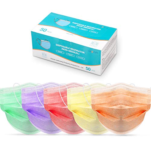 Hestiasko Disposable Face Masks 50 Pcs, Non-Woven Breathable Dust Mask with Stretchable Earloops for Adult, Men, Women, Outdoors (Multicolor2)
