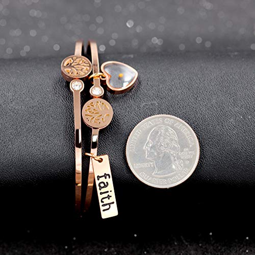 Image of Uloveido Rose Gold Plated Tree Of Life Bangle Cuffs Faith Mustard Seed Pendant Charms Open Bracelet for Women Y1028