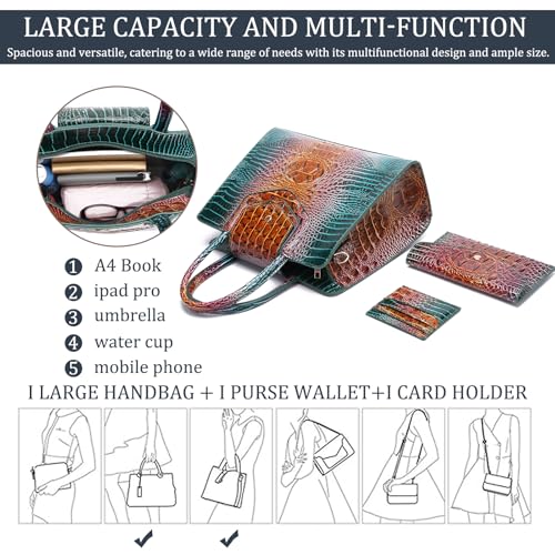 Image of Makcr Joacbv Women Embossed Pattern Satchel Handbags Wallet 3 pcs Set Crossbody Tote Top Handle Vegan Leather Ladies Bag | Embossed Pattern