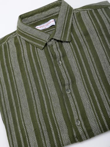 Image of The Indian Garage Co Men Slim Fit Striped Full Sleeves Cutaway Collar Casual Shirt