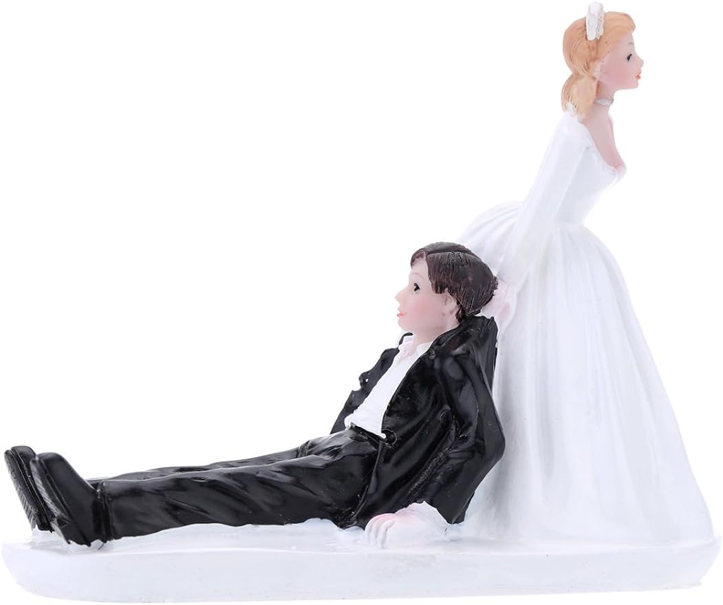 Resin Bride & Groom Wedding Cake Topper, Funny Artificial Bride and Groom Figures, Anniversary Party Cake Topper