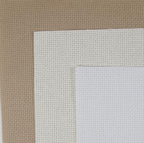 Image of KCS 3 pc of 15 inch x 18 inch(38cmx45cm) Counted Cross Stitch Cotton Aida Cloth Needlework Rolled Fabric Box,16CT,White+Cream+Khaki
