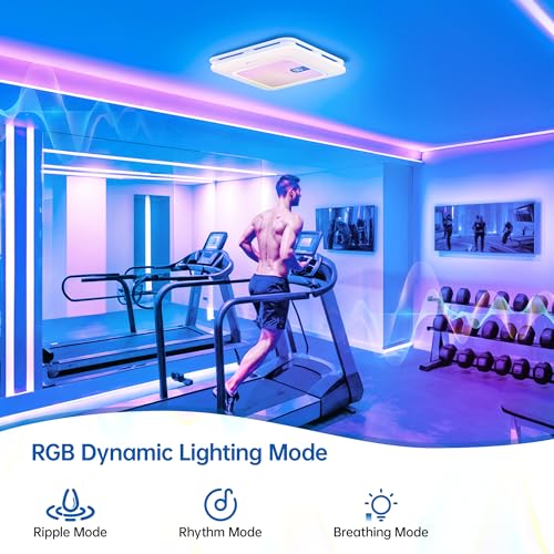 Image of Bathroom Exhaust Fan with Bluetooth Speaker, 230 CFM 1 Sone Exhaust fan with light. 7 RGB 3 Dynamic Light & 3 Color Temperatures (3000-4500-6500K), 11.22 inch x11.22 inch Mount, Remote Control (Pink)