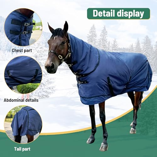 Image of Horse Turnout Blanket | Medium Weight Horse Blanket with 1200D 250g Cotton Filling | Detachable Neck Cover & Belly Wrap (72in /135cm)