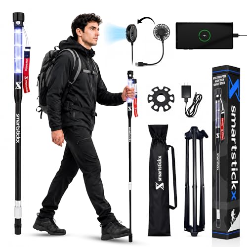 SmartStickX Survival Walking Stick with Dual LED Light & Emergency Power Bank – Collapsible...